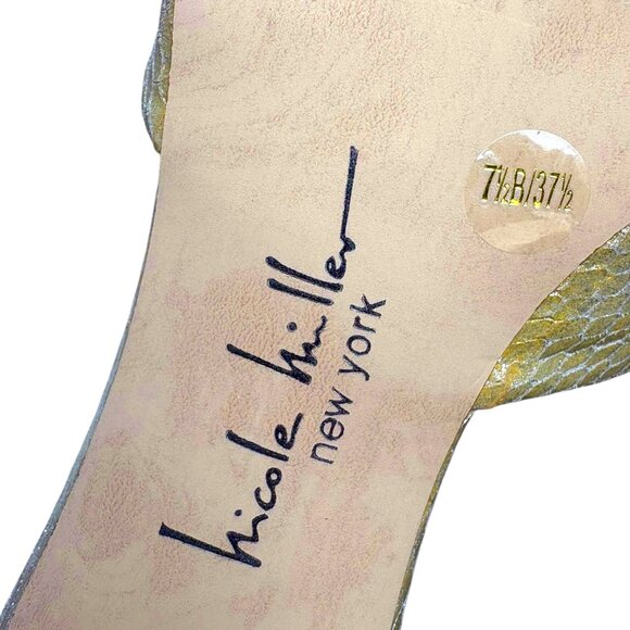 Nicole Miller Winfred Champagne Embossed Leather Open Toe Stiletto Mules - Picture 4 of 11